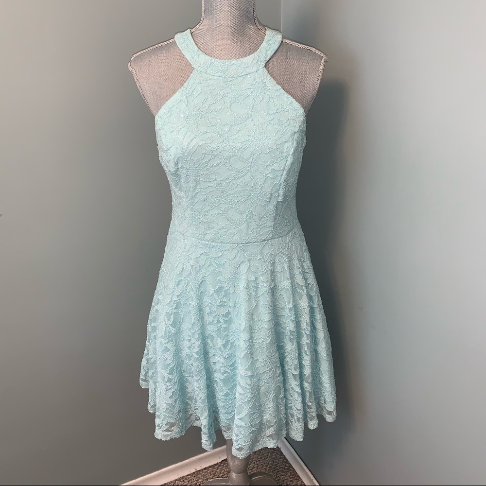 B. SMART pastel turquoise Halter Dress size 13 wedding guest cocktail prom grad